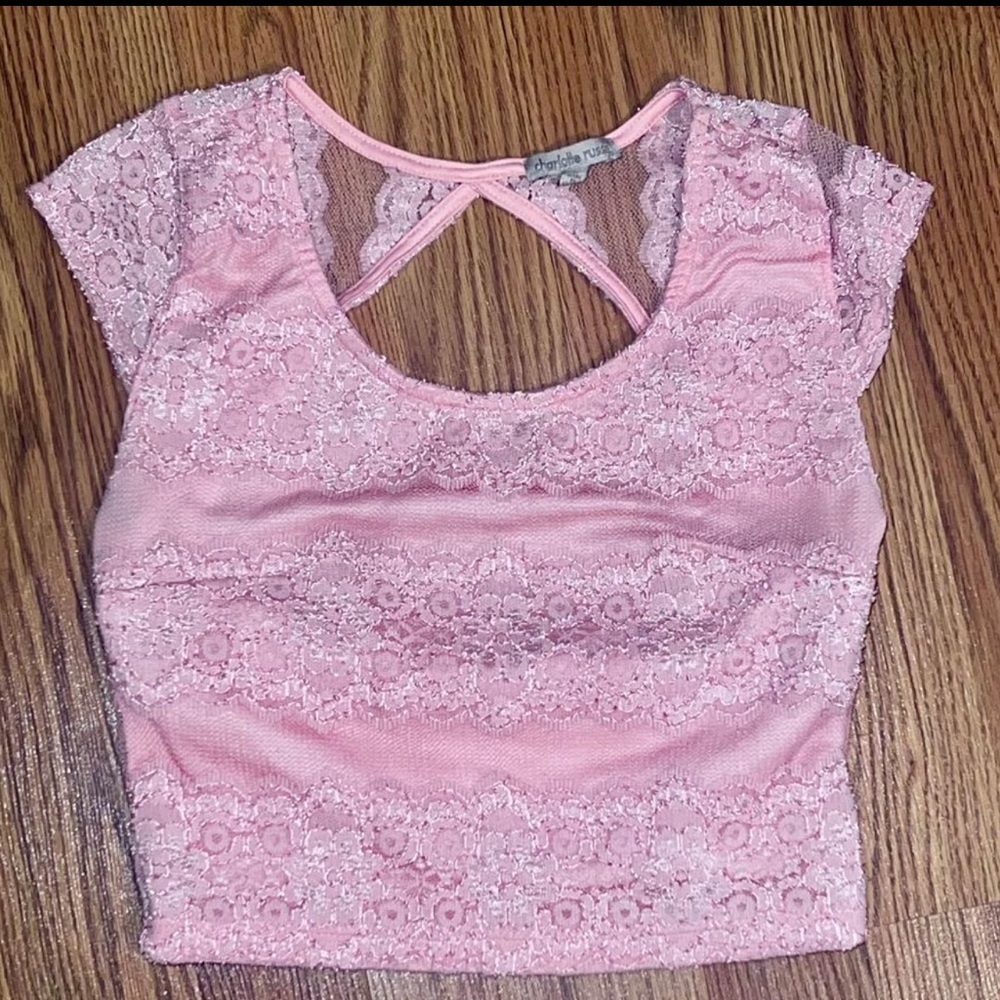 Juniors Charlotte Russe Pink Lace Tummy Top Size Small